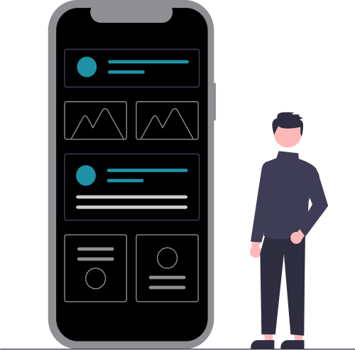 Man standing next to a mobile phone